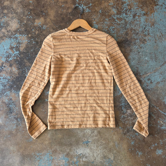 Vince Striped Long Sleeve Top Size S Cotton Wool Blend Mustard Yellow Black - Picture 5 of 5